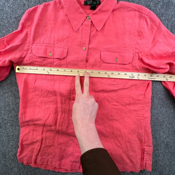 Lauren Ralph Lauren Button Up Shirt Womens Large Linen Long Sleeve Salmon - Picture 3 of 13